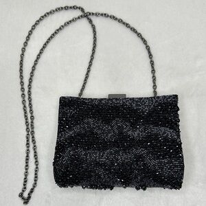 Inga Christopher Elegant Black and Blue Beaded Evening Bag/Clutch